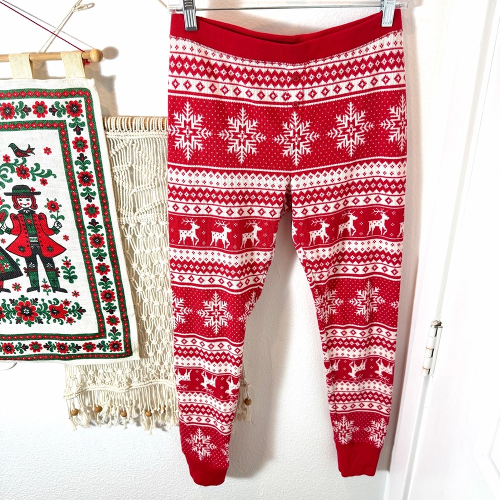 Old Navy Red White Deer Snow Fair Isle Patterned Legging Pajamas PJ Bottoms M